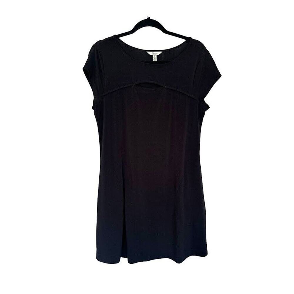 Soma Crepe Peekaboo Dress Black Short Sleeve Size Medium Stretch Mini Casual